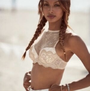 Victoria's Secret Beige Nude Dream Angels Lace High-Neck Lined Demi Bra 32D EUC